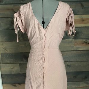 Pink dress with small white polka dots button up